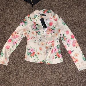 Allegra K white floral blazer